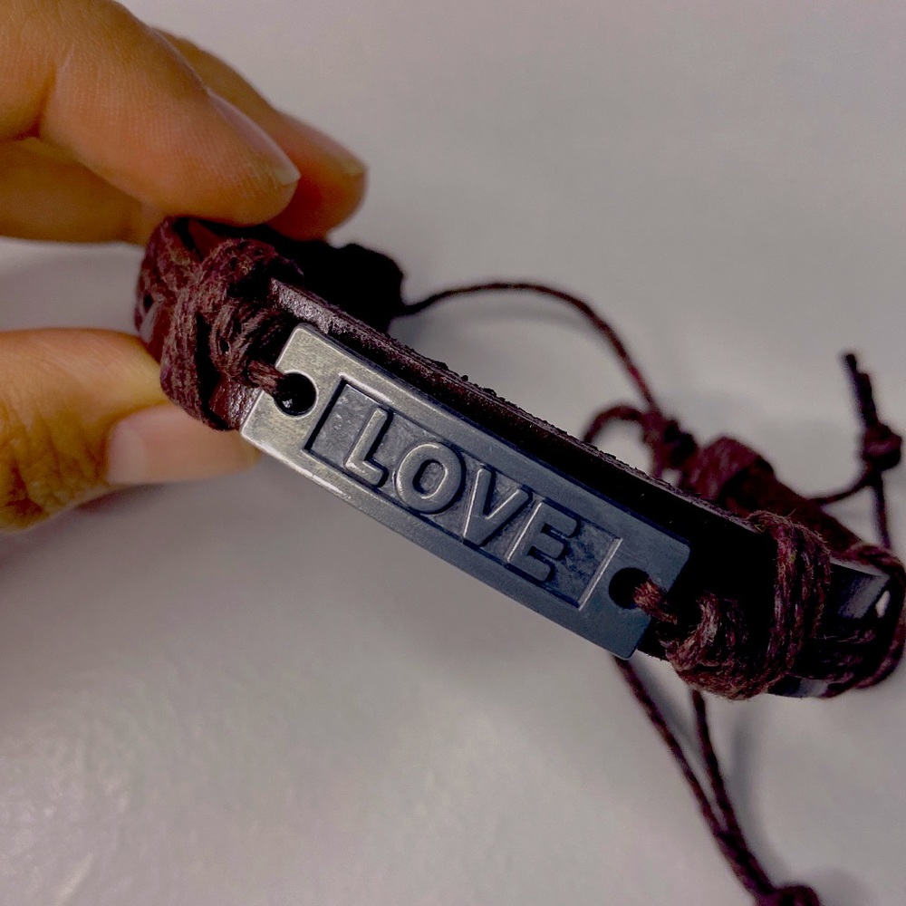 Unisex leather Engraved Geo Decor Bracelet